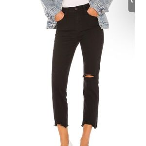 Levi’s Premium 724 High Rise Straight Crop Jeans Black Distressing Sz 25